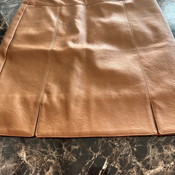 Shine Star Women  Vegan Leather Mini Front Slit Skirt Brown Tan Size Medium - Picture 3 of 14